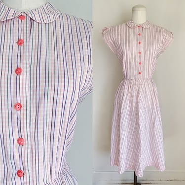 Vintage 1950s Pink Candy Striped/Plaid Day Dress // S 