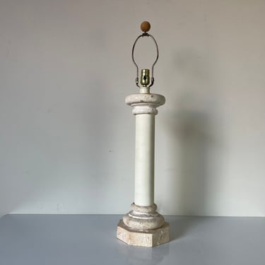 80's Vintage Column Shape Coquina Stone Table Lamp 