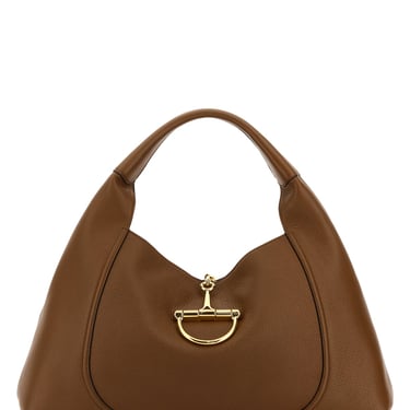 Gucci Women Brown Leather Large Gucci Softbit Shoulder Bag