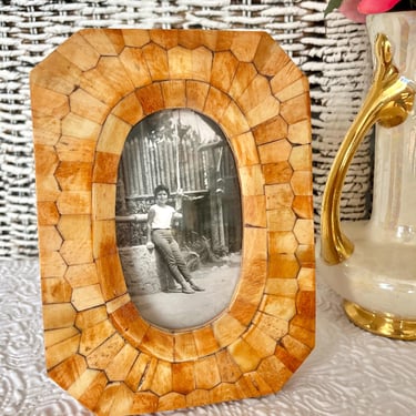 Wood Mosaic Photo Frame, Inlay Inlaid Wood Design, Boho Style Decor, Vintage 