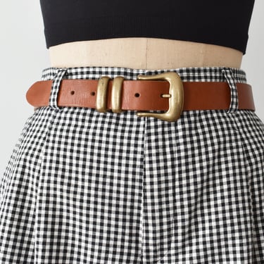 vintage brown leather belt with brass buckle 
