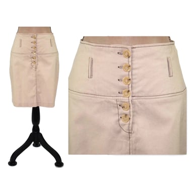 M 90s Y2K Short Cotton Mini Skirt Medium, Beige Pencil Skirt with Pockets & Belt Loops, Casual Clothes Women Vintage RAMPAGE Size 13 