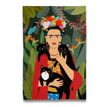 Three Cats and Frida Kahlo Tea Towel