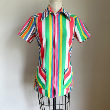 Vintage 1960s Rainbow Striped Uniform Top / S 