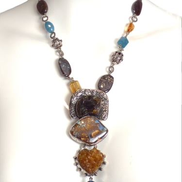 AMY KAHN RUSSEL- Sterling & Carved Semi Precious Stone Pendant Necklace