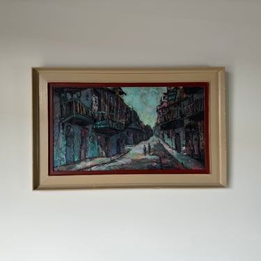 Elsie Orovan (NV/UT, 1910-2006) Rustic Cityscape Street Scene Oil Painting, Framed 