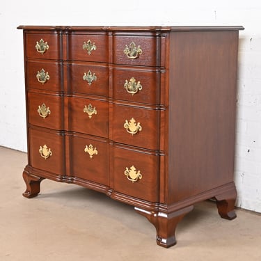 Kindel Furniture Georgian Carved Mahogany Block Front Chest of Drawers, Newly Refinished