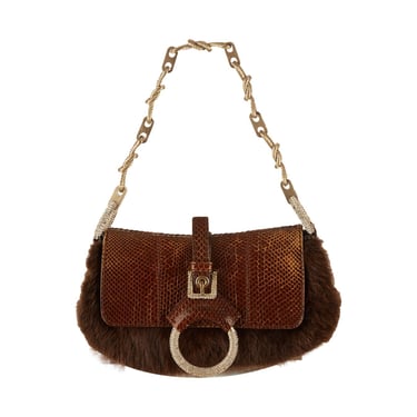 Dolce &amp; Gabbana Brown Fur Rhinestone Shoulder Bag