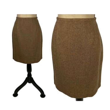 Vintage 2000s ANN TAYLOR LOFT Fall Wool Blend Brown Midi Skirt | Y2k Knee Length Pencil Skirt Large - 30 Inch Waist 
