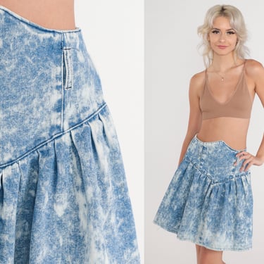 1980s Acid Washed Jean Skirt Palmetto's High Waisted Sexy Side
