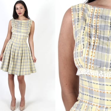 1950's Pleated Full Skirt Checkered Mini Dress 