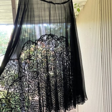 Vintage 1920s Black Silk Chiffon Sheer Senorita Dress 