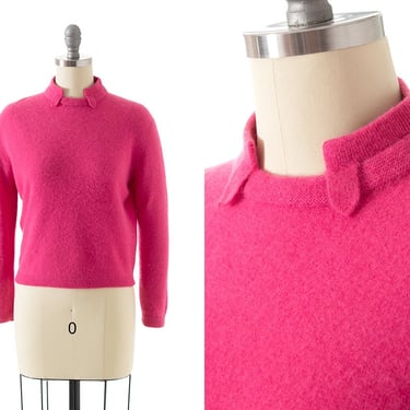 Vintage 1950s Sweater | 50s Hot Pink Wool Angora Knit Pullover Sweater Top (small/medium) 