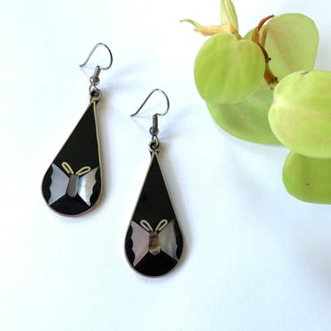 Black Enamel Butterfly Earrings Vintage