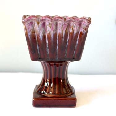 1960s Drip Glaze Ceramic Pedestal Plant Pot Vase - 60s Vintage Exclectic Shelf Decor 