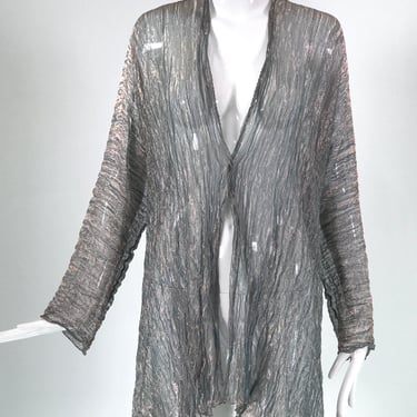 Leni Hoch Art to Wear Verdigris Crinkled Metallic Silk Open Front Coat