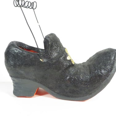 Vintage Witch's Boot Shoe Candy Container - Black Paper Mache Witch's Shoe Candy Container 