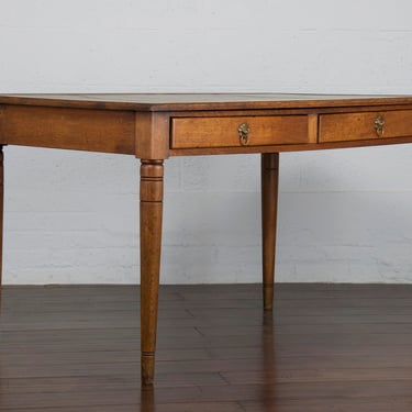 19th Century Country French Provincial Oak Writing Table W/ Leather Top 
