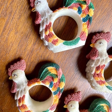 Set of 6 Vintage Rooster Chicken Napkin Rings | Kitsch Farmhouse 