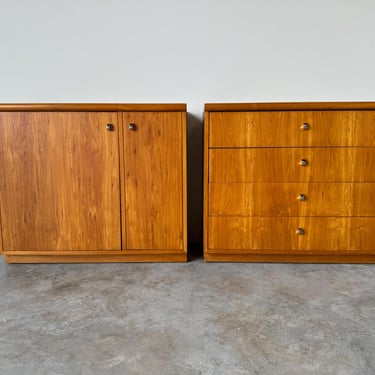 70's Mid-Century Founders Blond Pecan Bachelor Nightstands- a Pair 