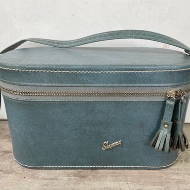 Vintage Skyway Carry On Small Case, Small Makeup Case, Light Blue With Tassel Zippers 