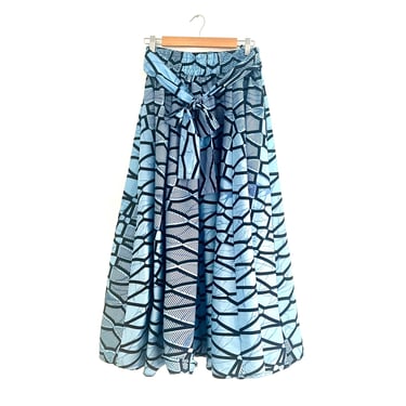 African Print Colorblock Maxi Skirt in Blue and Black - size L