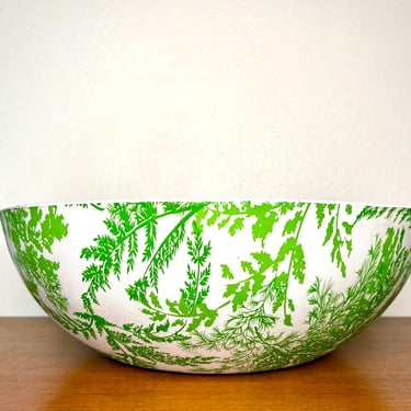 Vintage 1960s Extra Large Vintage Decoupage Serving Bowl with Fern Print 