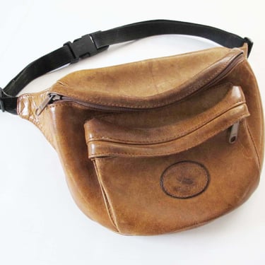 Vintage 90s Large Brown Leather Fanny Pack Crossbody Purse - Unisex - GH Bass - Simple Cross Body Bag 