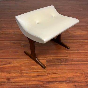 Mid-Century Vintage T-Leg Teak & Vinyl Stool