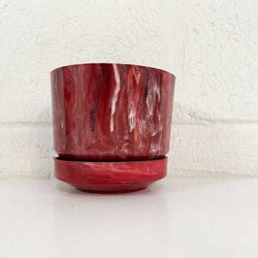 Vintage Plastic Planter Dynamic Plastics Design Red White Marble Swirl Mid-Century Modern MCM USA 1960s 60s 