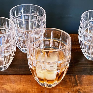 4 Waterford Crystal Quadrata Whiskey Glasses – Elegant Fine-Cut Tumblers for Cocktails & Bourbon – Modern Barware Wedding Gift 