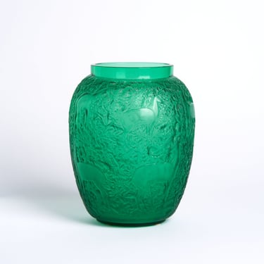 Lalique Green Glass Biches Vase 