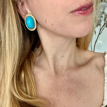 60s Turquoise & Gold Statment Earrings
