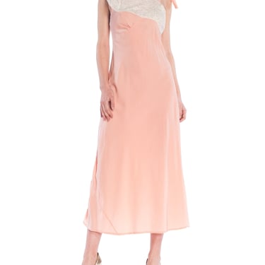 1930S Baby Pink Bias Cut Rayon & Lace Rare Unique Asymmetrical Negligee Slip Dress 