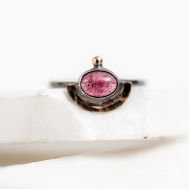 10K Gold, Oxidized Sterling Silver and Pink Tourmaline Sun Ring