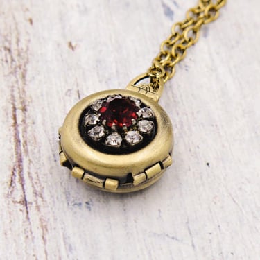 Red Rhinestone Flower Locket, 4 Photo Necklace, Multi Photo Locket Necklace, Family Locket, Mothers Day Gift, Heirloom Necklace 