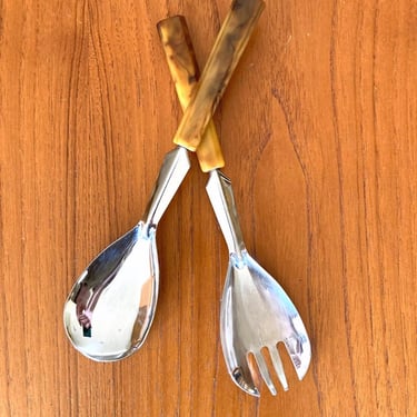 butterscotch bakelite handles fork and spoon vitnage stainless salad servers 
