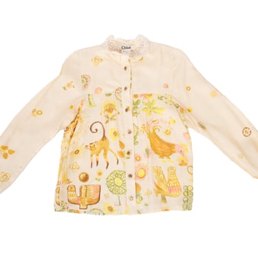 2007 Chloé Silk Novelty Print Blouse