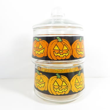 Vintage Halloween Glass Jack O Lantern Candy Dish 