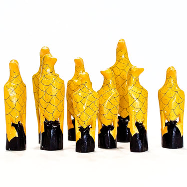 VINTAGE: 9 Hand Carved Wood Bird Figurines - Eagle Figurines - Yellow Birds - Wood Figurine - SKU 15-A1-00012316 