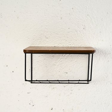 Suspended Scandinavian Teak and Metal Bedside Shelf - Vintage Industrial Design 