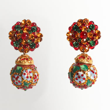 Floral Cloisonné Rhinestone Earrings