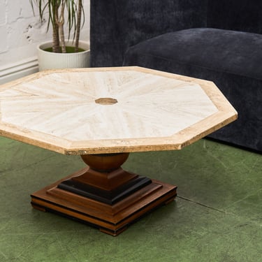 Octagon Travertine 1970s Coffee Table on Pedestal Base