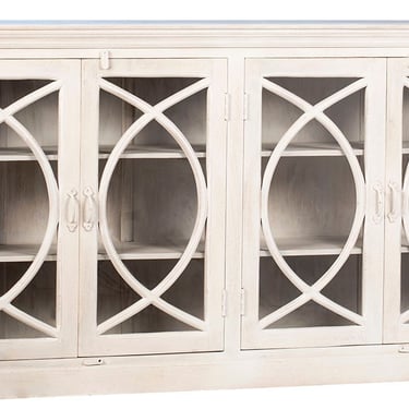 Antique White 4 Doors Glass Door Sideboard Cabinet  from Terra Nova Designs Los Angeles 