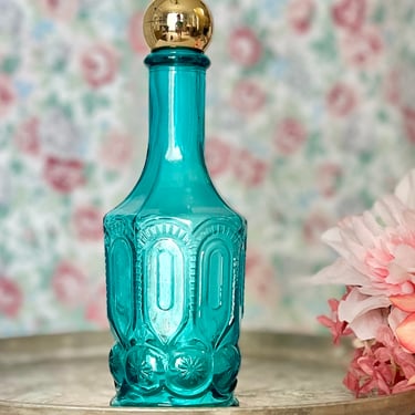 Teal Blue Vintage Glass Bottle, Avon, Glass Collectible, Mid Century 1960s 1970s 