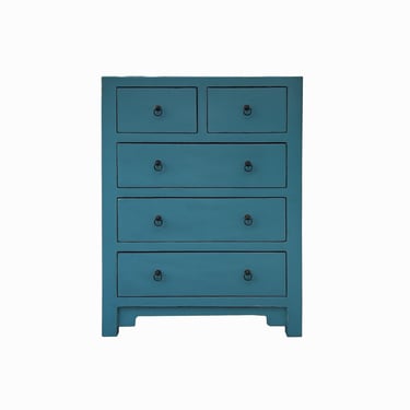 Oriental Turquoise Blue 5 Drawers Slim Narrow Chest Cabinet Dresser cs7706E 