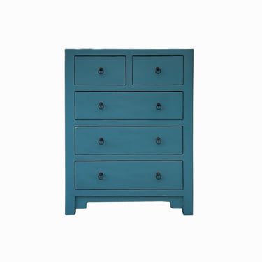 Oriental Turquoise Blue 11 Drawers Slim Narrow Chest Cabinet Dresser cs7794S