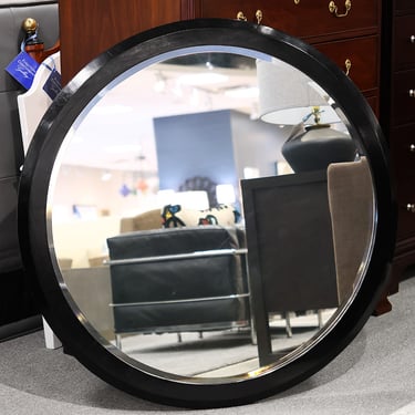 Black Framed Round Beveled Glass Mirror