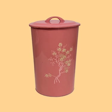Vintage Mid Century Trash Can with Rose Flowers 11.5in