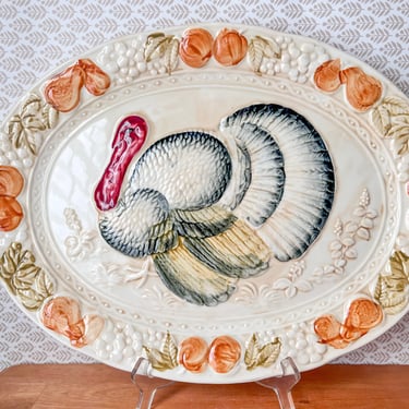 Autumn Colored Vintage Turkey Platter. Mid Century Oval Turkey Platter. 